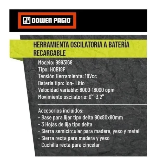 Herramienta Multicortadora Oscilante Dowen Pagio 18v 13mm - Imagen 6