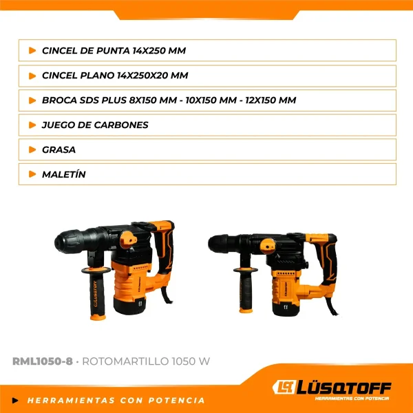 Rotomartillo Lusqtoff SDS Plus 1050 rpm RML1050-8 - Imagen 3